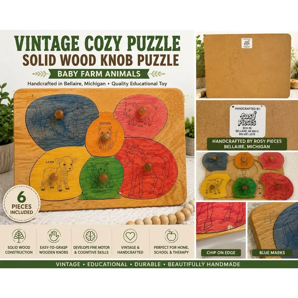 Vintage solid wood animal puzzle